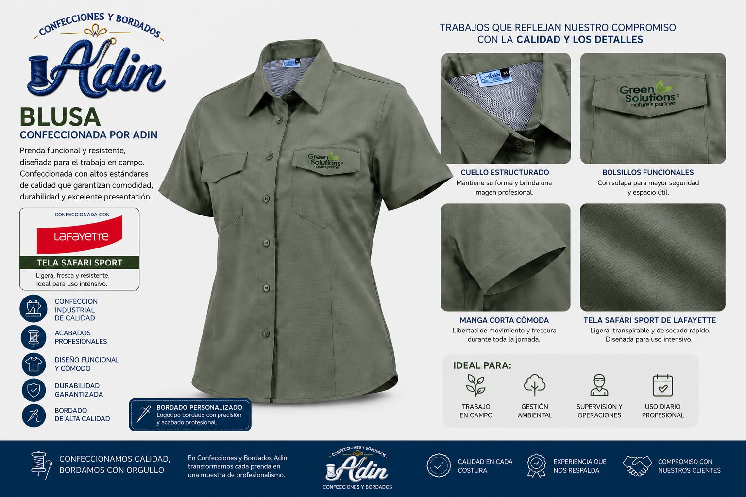 Blusa manga corta, tela Safari